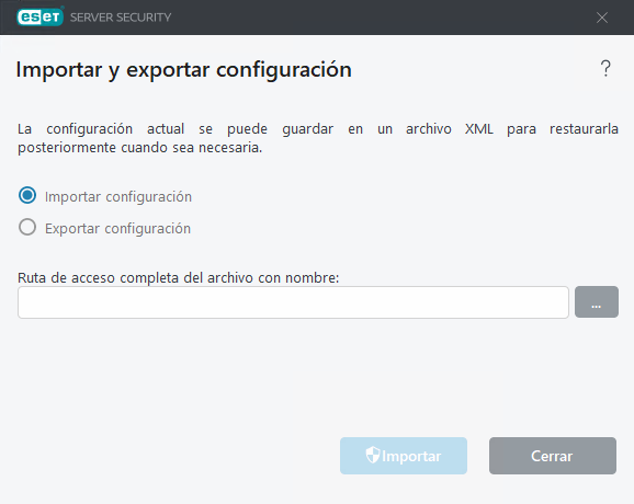 ESET Server Security Importar y exportar configuración