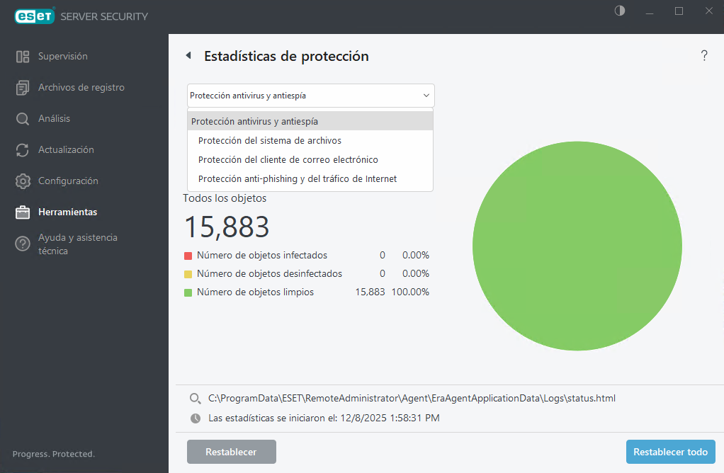 ESET Server Security Estadísticas de protección