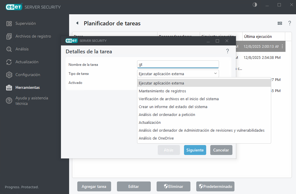 Agregar nueva tarea del planificador