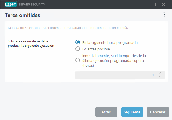 Tarea del planificador omitida