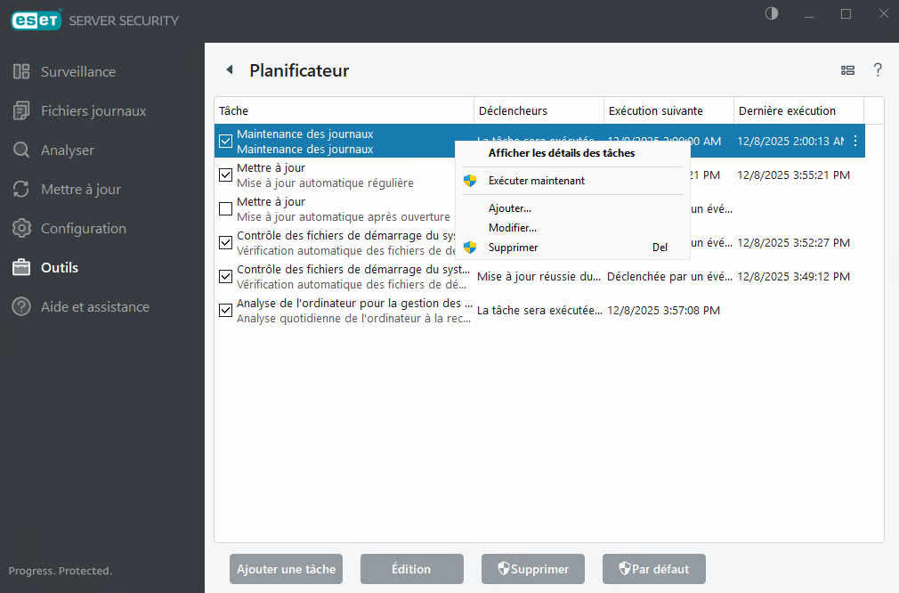 ESET Server Security Planificateur