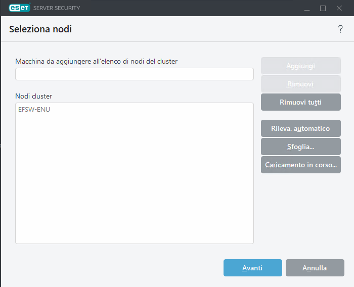 Procedura guidata cluster - Seleziona nodi