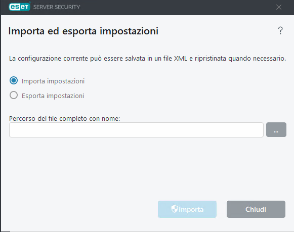 ESET Server Security Importa ed esporta impostazioni