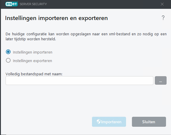 ESET Server Security Instellingen importeren en exporteren