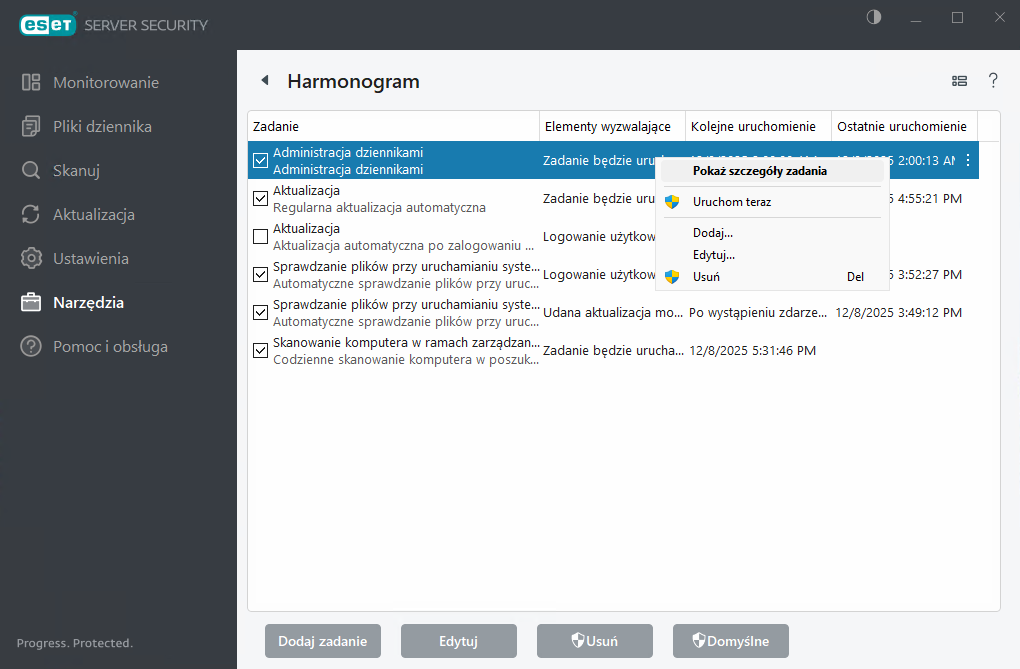 ESET Server Security Harmonogram