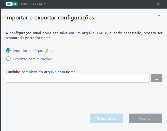 ESET Server Security Importar e exportar configurações