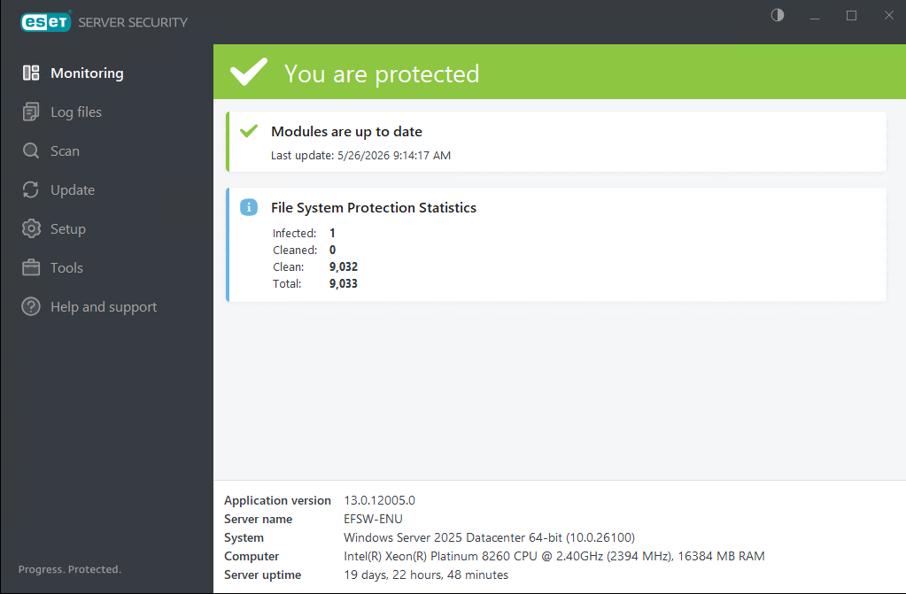 ESET Server Security Monitoring status ESET Server Security Monitoring status
