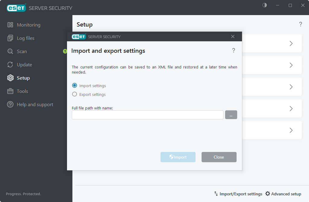 ESET Server Security Instellingen importeren en exporteren