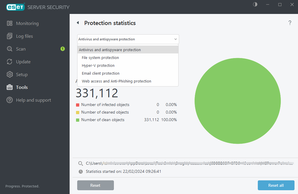 Štatistiky ochrany v ESET Server Security