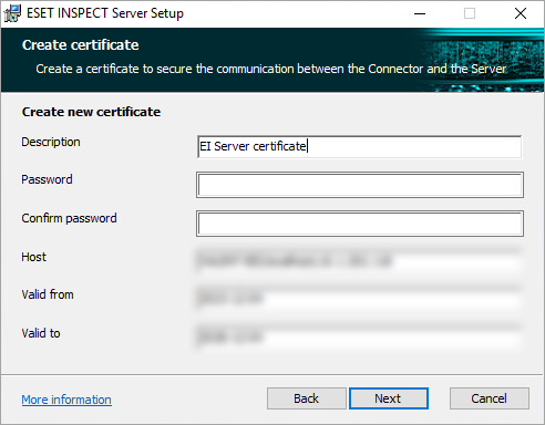 Type required details in the ESET Inspect Server installer.