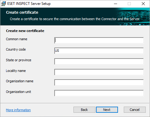 Type required details in the ESET Inspect Server installer.