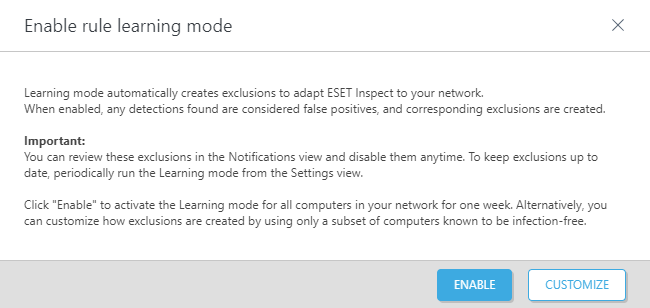 Enable rule learning mode