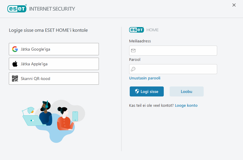 Sisselogimine portaali ESET HOME