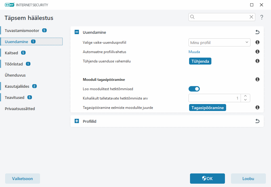Täiendavate värskenduste valik 