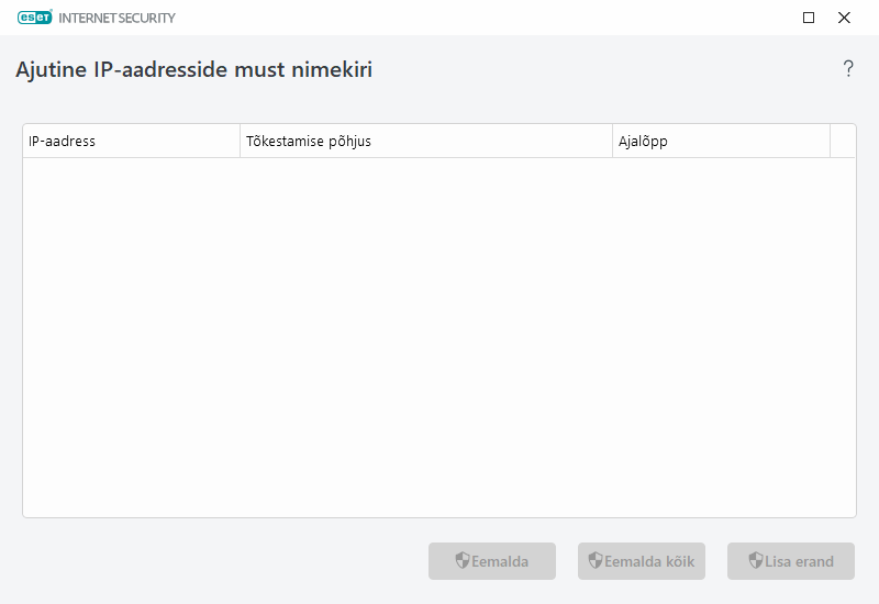 Ajutiste IP-aadresside must nimekiri