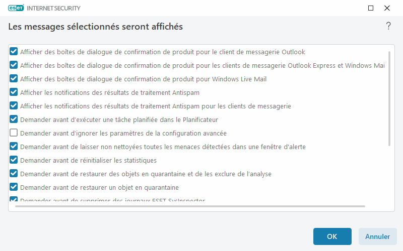 Messages de confirmation
