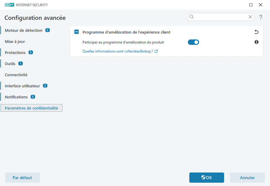 Paramètres de confidentialité