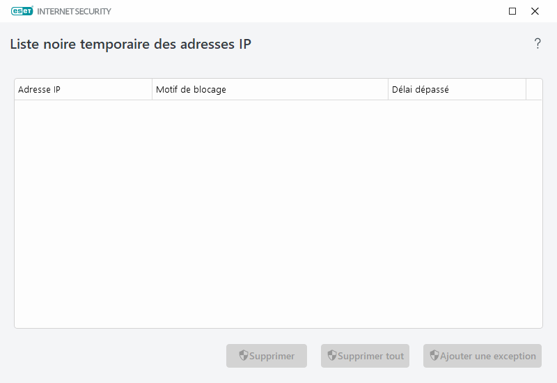 Ajout temporaire d'une adresse IP à la liste noire