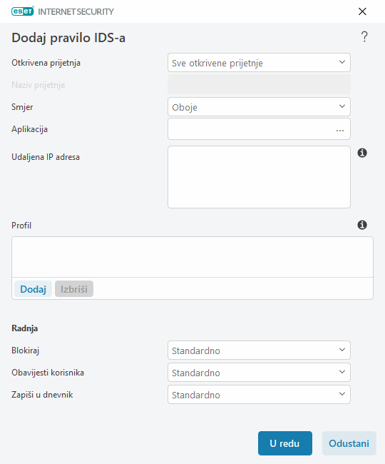 Dodaj pravilo IDS-a