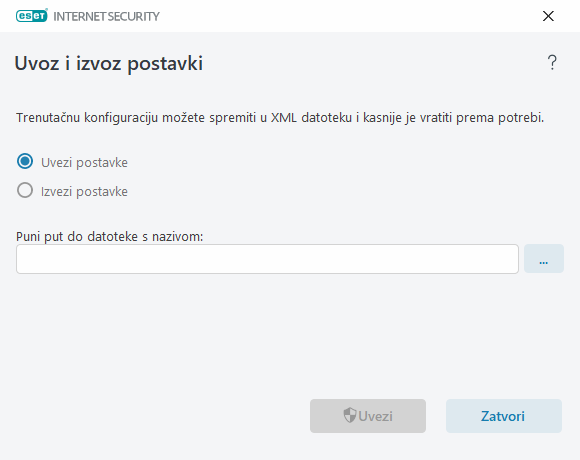 Uvoz i izvoz postavki