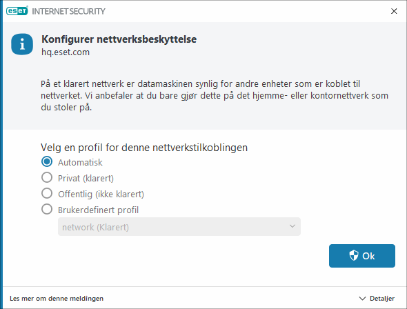 Oppdaget nettverkstilkobling Oppdaget nettverkstilkobling