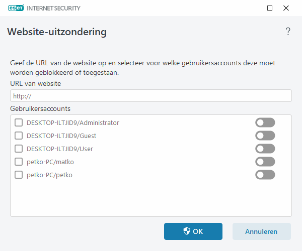 Website-uitzondering Website-uitzondering