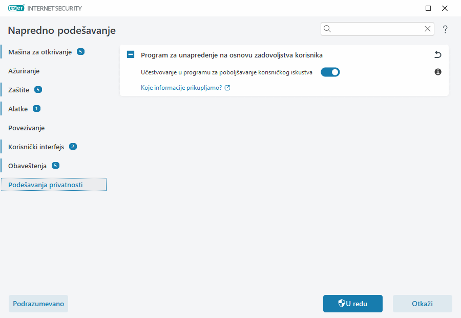 Podešavanja privatnosti Podešavanja privatnosti