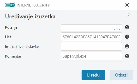 Uređivanje izuzetka Uređivanje izuzetka