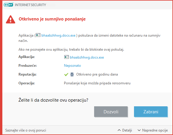 Otkrivanje ponašanja koje možda pripada rensomveru