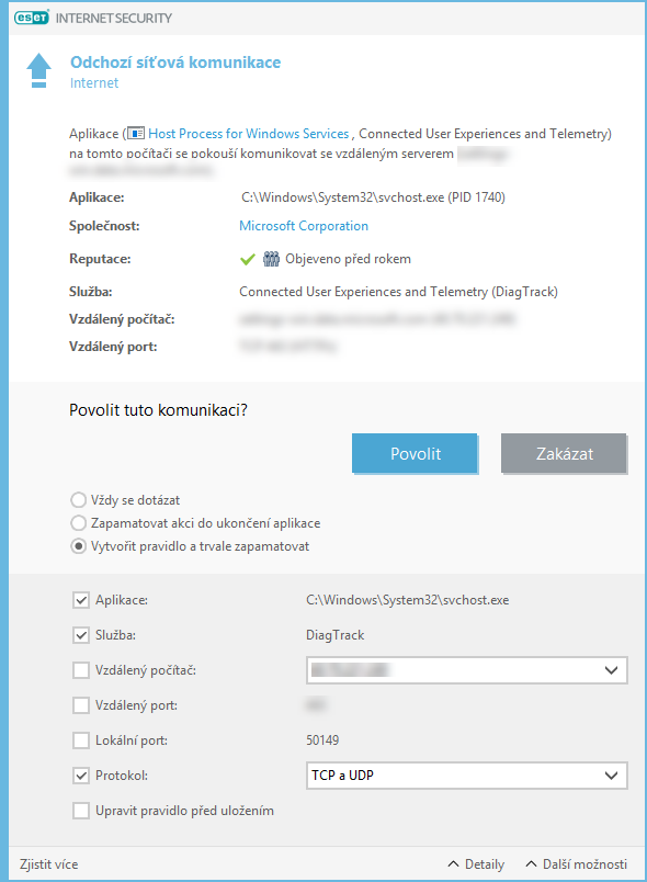 Odchozí síťová komunikace Odchozí síťová komunikace