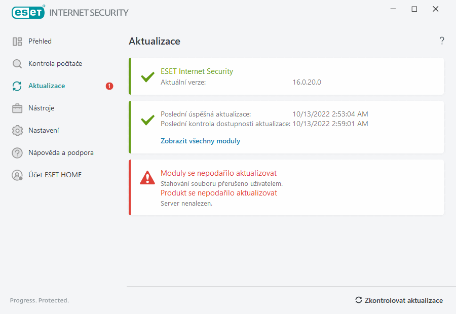 Moduly se nepodařilo aktualizovat