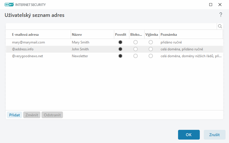 Uživatelský seznam adres Uživatelský seznam adres