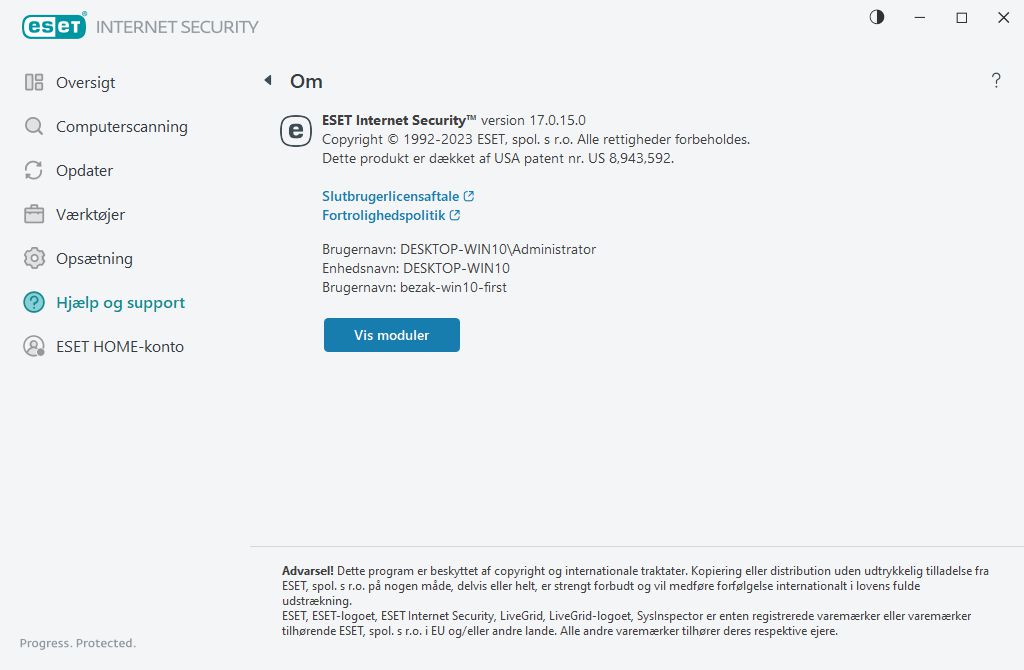 Oplysninger om installeret version Oplysninger om installeret version