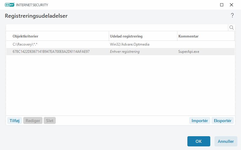 Registreringsudeladelser Registreringsudeladelser