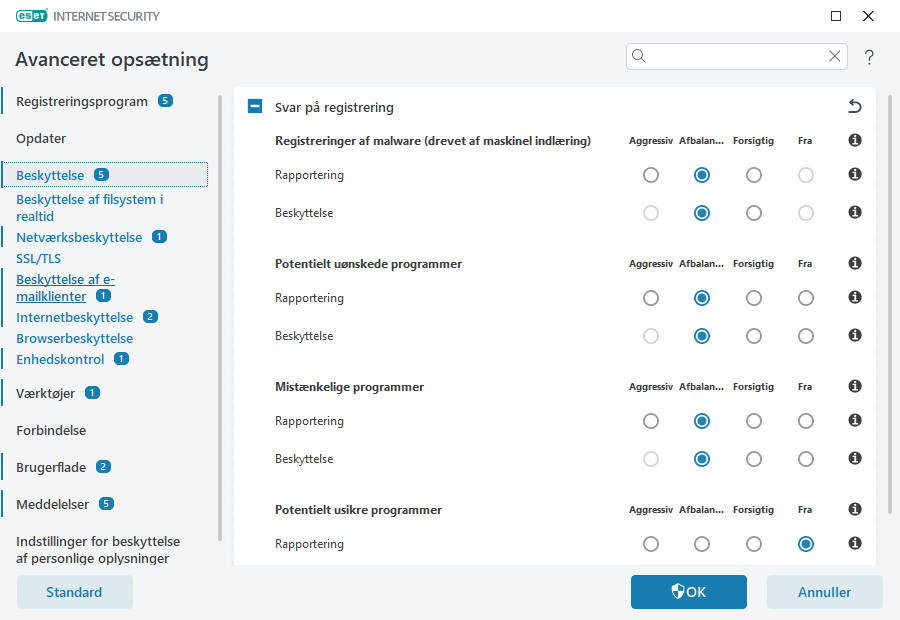 Avanceret opsætning Avanceret opsætning