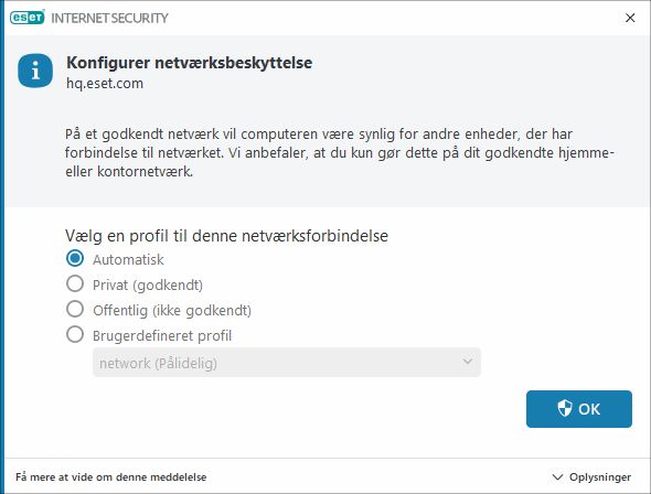 Konfigurer netværksbeskyttelse Konfigurer netværksbeskyttelse