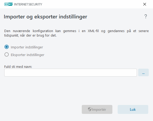 Importer og eksporter indstillinger Importer og eksporter indstillinger