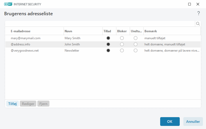 Brugerens adresseliste Brugerens adresseliste