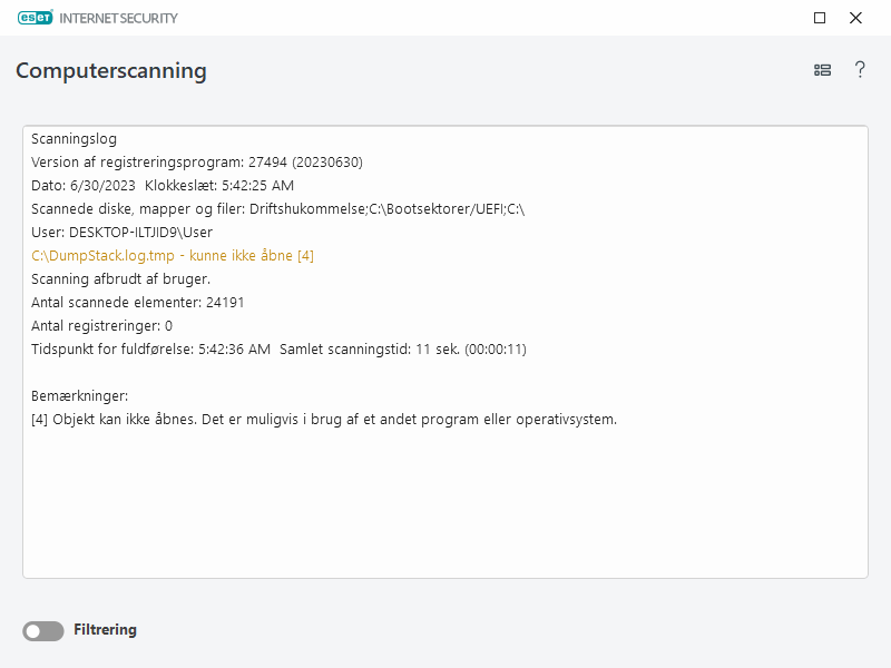 Computerens scanningslog