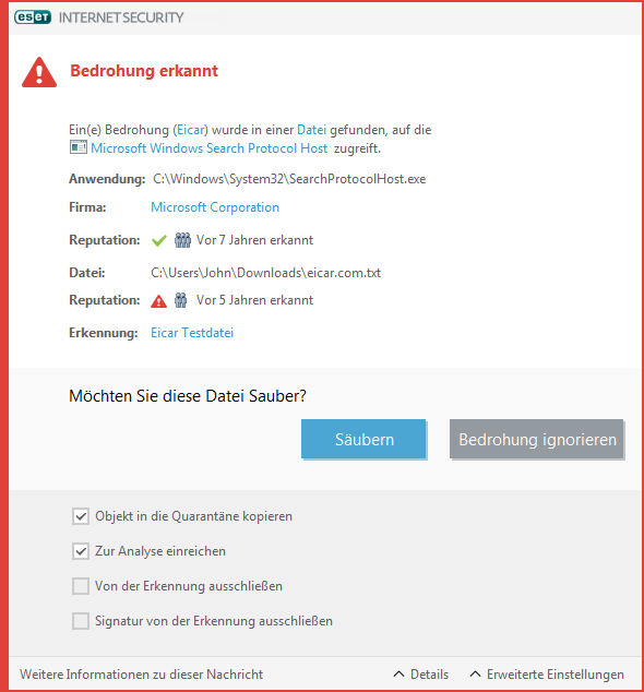 Bedrohung gefunden Bedrohung gefunden