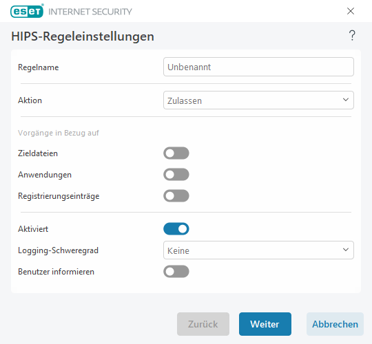 HIPS-Regeleinstellungen HIPS-Regeleinstellungen