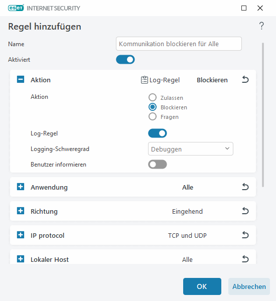 Regel hinzufügen Regel hinzufügen