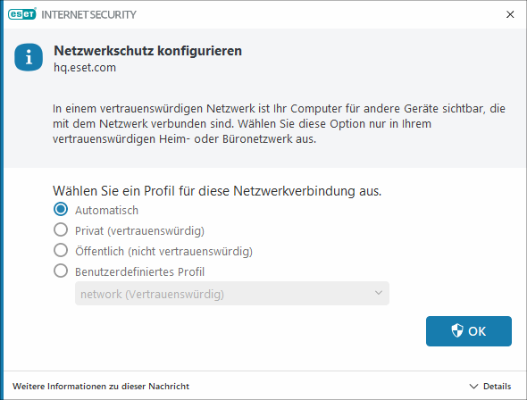 Erkannte Netzwerkverbindung Erkannte Netzwerkverbindung