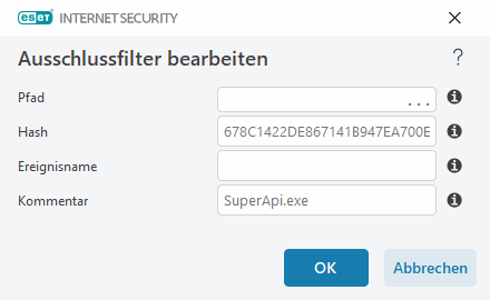 Ausschlussfilter bearbeiten Ausschlussfilter bearbeiten