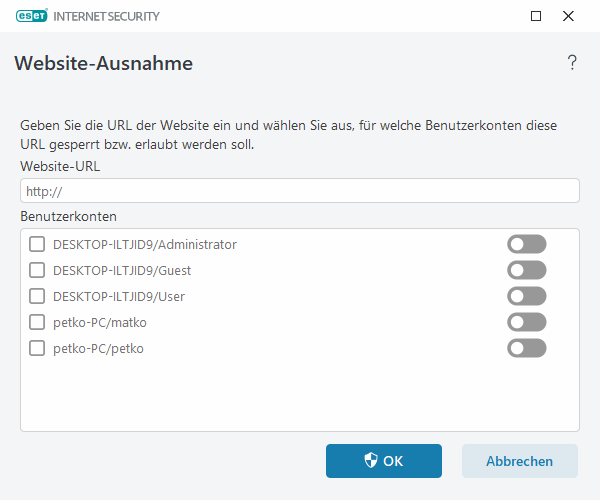 Website-Ausnahme Website-Ausnahme