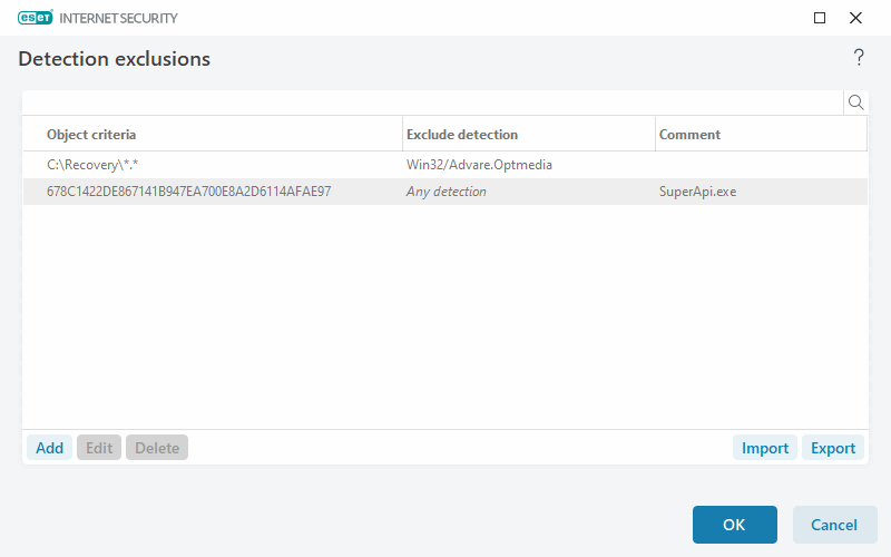 Detection exclusions Detection exclusions