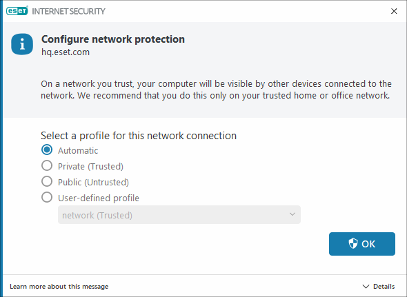Detected network connection Detected network connection