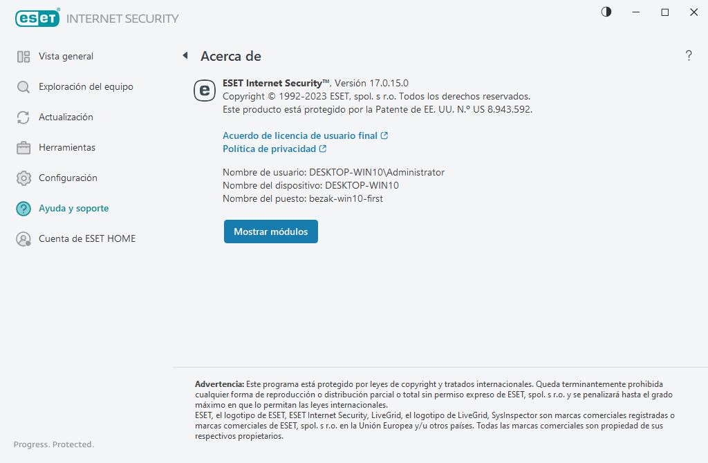 Detalles sobre la versión instalada Detalles sobre la versión instalada