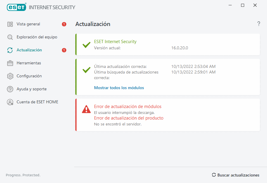 Error de actualización de módulos Error de actualización de módulos