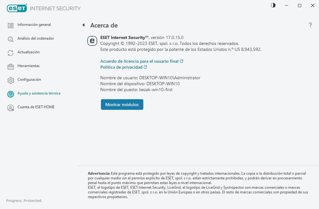 Detalles sobre la versión instalada Detalles sobre la versión instalada